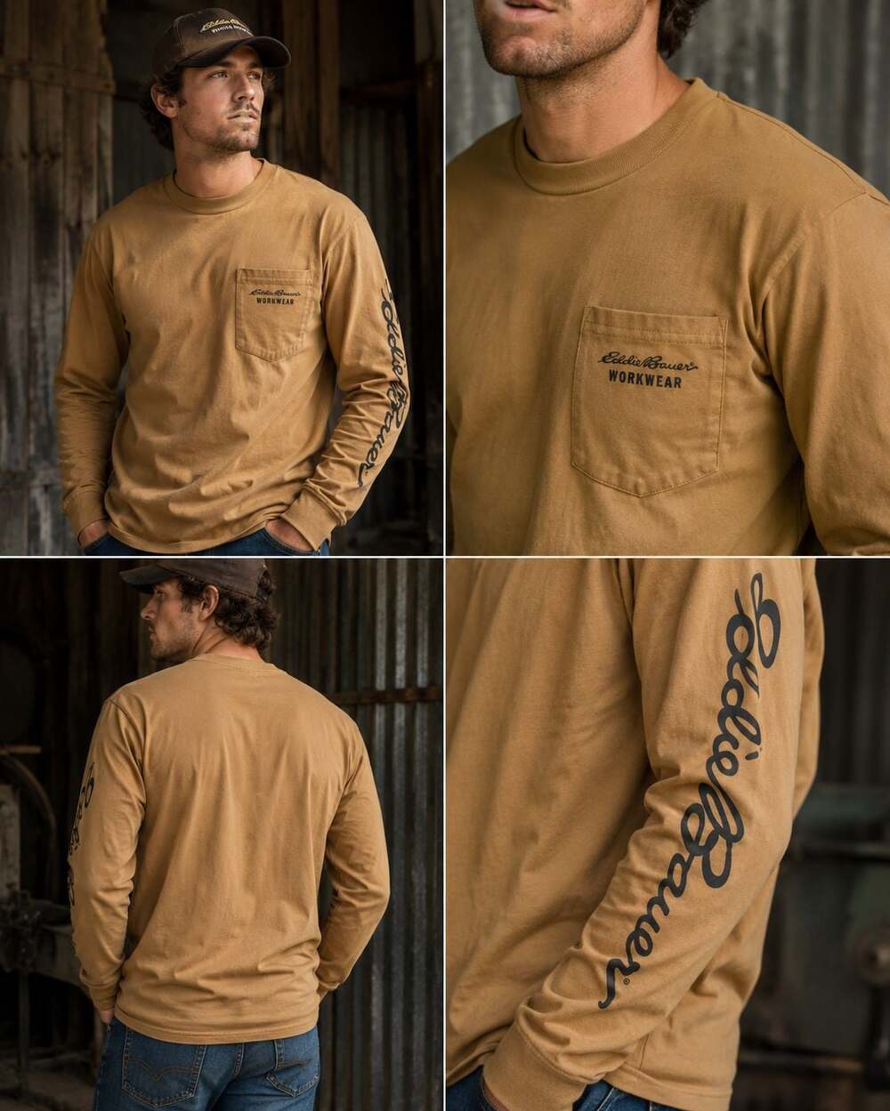 Eddie Bauer Workware Tee Shirt XL Brown Short Sleeve Cotton ...